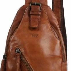 Promo 🎁 Goedkoop ✔️ Bear Design Daley Leren Crossbodytas / Slingbag - Cognac 🧨 👍