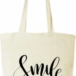 Korting ⭐ Beste Pirce 🔔 Little Printz Katoenen Tas Naturel | Tassen Dames | Shopper | Laptop Tas | Smile ❤️ 👍