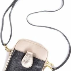 Groothandel 👏 Beste deal ⌛ Giuliano Leren Telefoontasje - Schoudertas - Zwart / Beige 😉 👍 -Tassen-Dames Verkoop 529x840 14