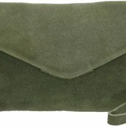 Kopen 🔔 Goedkoopste ✔️ Charm London Brixton Suede Leren Clutch / Avondtasje - Groen 💯 ⭐ -Tassen-Dames Verkoop 550x317 4