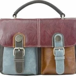 Promo π€© Gloednieuw π― Noi-Noi 'Sammy' - Handtas - Schoudertas - Rood / Bruin / Lichtblauw - Patchwork - Dames - Retro - NN-238-03 β π