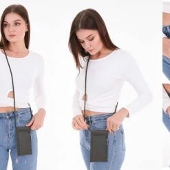 Gloednieuw 🔔 Goedkoop ✨ Bagwise® Telefoontasje - Telefoonhoesje Met Halskoord - Crossbodytasje - Nektasje -Vegan Leer (17x10cm) 02 - Lederlook - Donker Groen 🎁 ⌛ -Tassen-Dames Verkoop 550x351 1