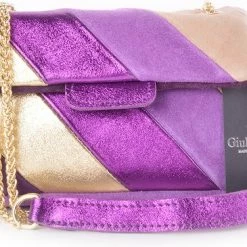 Begroting 🛒 Goedkoop 👍 Merkloos Rainbow Metallic - Schoudertas - Echt Leer - Made In Italy - Paars/Roze 😉 🤩