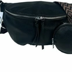 Begroting 🛒 Hete verkoop 🎉 THL Design - Leren Crossbody Tas - Dames Schoudertas - Crossbodytas - Bagstrap - Brede Band - Zwart ⭐ 🧨 -Tassen-Dames Verkoop 550x400 3