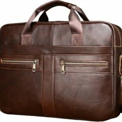 Beste Verkoop 😀 Aanbiedingen 🛒 Laptoptas 15 Inch Schoudertas Heren Handtas Waterdichte Tas Leder Deep Coffee Leer - Urban U® 🎉 ❤️