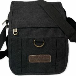 Flash-uitverkoop 🧨 Hete verkoop 😉 THL Design – Kleine Canvas Schoudertas – Heren / Dames – Crossbodytas – Zwart 🎁 ⌛