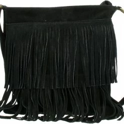 Coupon π Aanbiedingen π― Charm Indy Leren Franje Schoudertas - Zwart 𧨠β¨