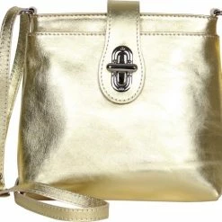 Gloednieuw 🤩 Hete verkoop 🎁 AmbraModa Italiaans Echt Lederen Handtas Schoudertas Crossbody Tas Citybag Crossover Voor Vrouwen GL007 Goudkleurig 👍 ✨