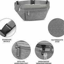 Beste Verkoop 😀 Beste Verkoop 🥰 Traveltime® - Heuptas - Dames / Heren - Funny Pack - 4 Zakken - Waterdicht - 35 X 15.5x 6.6cm - Grijs 😍 😍 -Tassen-Dames Verkoop 550x505 3