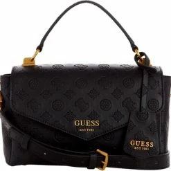 Uitgang 👏 Begroting 😍 Guess Zanelle Top Handle Flap Dames Handtas - Zwart ❤️ 🛒