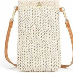 Uitgang 👍 Coupon 🥰 Smartphone Tasje - Stro/Riet/Rotan Crème | Telefoon Tas / Crossbody Tas | Fashion Favorite ✨ ❤️