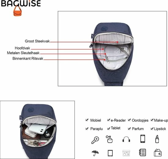 Groothandel 👏 Beste deal ⭐ Bagwise® Crossbodytas - Sling Bag - Dames - Heren - S - (1239) - Donker Blauw 😍 💯 6 Groothandel 👏 Beste deal ⭐ Bagwise® Crossbodytas - Sling Bag - Dames - Heren - S - (1239) - Donker Blauw 😍 💯 - Afbeelding 4
