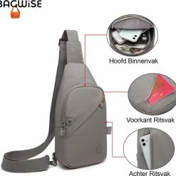 Goedkoopste 🤩 Coupon 👏 Bagwise® Crossbodytas - Sling Bag - Dames - Heren - S - (1239) - Grijs 🌟 ❤️ -Tassen-Dames Verkoop 550x530 1
