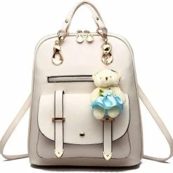 Nieuw 🤩 Korting 💯 LOUZIR Moderne Stijlvolle 3 In 1 PU Lederen Rugzak- Handtas- Schooltas- Schoudertas- Verstelbaar & Opbergvakken -waterbestendig -Beige 🥰 🔥