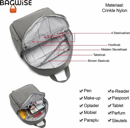 Kopen 🛒 Beste Pirce ⭐ Bagwise® Rugzak - Rugtas - 10 Lt - S - Dames - Heren - (3060) Grijs ⭐ 😉 9 Kopen 🛒 Beste Pirce ⭐ Bagwise® Rugzak - Rugtas - 10 Lt - S - Dames - Heren - (3060) Grijs ⭐ 😉 - Afbeelding 7