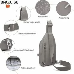 Goedkoopste 🤩 Coupon 👏 Bagwise® Crossbodytas - Sling Bag - Dames - Heren - S - (1239) - Grijs 🌟 ❤️ -Tassen-Dames Verkoop 550x549 15
