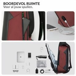 Beste Pirce 👏 Promo 🧨 Lovnix - Anti Diefstal Rugzak - Inclusief Usb Oplaadstation En 3.5mm Audio Jack - 15 Inch Laptopvak - Rood 🎉 🔥 -Tassen-Dames Verkoop 550x550 175