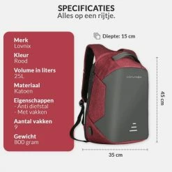 Beste Pirce 👏 Promo 🧨 Lovnix - Anti Diefstal Rugzak - Inclusief Usb Oplaadstation En 3.5mm Audio Jack - 15 Inch Laptopvak - Rood 🎉 🔥 -Tassen-Dames Verkoop 550x550 178