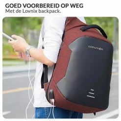 Beste Pirce 👏 Promo 🧨 Lovnix - Anti Diefstal Rugzak - Inclusief Usb Oplaadstation En 3.5mm Audio Jack - 15 Inch Laptopvak - Rood 🎉 🔥 -Tassen-Dames Verkoop 550x550 179