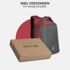 Beste Pirce 👏 Promo 🧨 Lovnix - Anti Diefstal Rugzak - Inclusief Usb Oplaadstation En 3.5mm Audio Jack - 15 Inch Laptopvak - Rood 🎉 🔥 -Tassen-Dames Verkoop 550x550 180