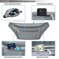 Beste Verkoop 😀 Beste Verkoop 🥰 Traveltime® - Heuptas - Dames / Heren - Funny Pack - 4 Zakken - Waterdicht - 35 X 15.5x 6.6cm - Grijs 😍 😍 -Tassen-Dames Verkoop 550x550 283