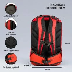 Aanbiedingen 🥰 Kopen 🔔 BAKBAGS Stockholm Sport Rugzak Met Laptop Vak En Regenhoes - 25 Liter Inhoud - Geschikt Voor 13 Tm 17 Inch Laptops - Praktisch & Stijlvol Met 10 Vakken En Incl. Accessoires - Duurzaam & Gerecycled Materiaal - Rood-Zwart ✔️ ✨ -Tassen-Dames Verkoop 550x550 55