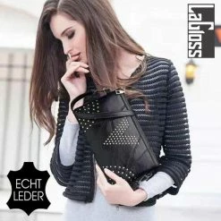 Aanbiedingen π€© Goedkoop π LaGloss ECHT LEDER Damestas Met Studs - Luxe Zacht Leren Crossbody Handtas - Zwarte Schoudertas - Clutch - 24 X 16 Cm π π