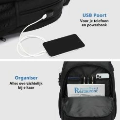 Goedkoopste 🔥 Coupon 👍 Kono Rugzak - Schooltas - 15,6 Inch Laptop Rugtas - Dames/Heren - 28L - Waterafstotend - Zwart 🥰 🥰 -Tassen-Dames Verkoop 550x550 653