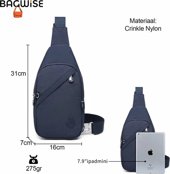 Groothandel 👏 Beste deal ⭐ Bagwise® Crossbodytas - Sling Bag - Dames - Heren - S - (1239) - Donker Blauw 😍 💯 9 Groothandel 👏 Beste deal ⭐ Bagwise® Crossbodytas - Sling Bag - Dames - Heren - S - (1239) - Donker Blauw 😍 💯 - Afbeelding 7