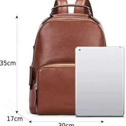 Beste Verkoop ⌛ Goedkoop 🎉 Merkloos Bostanten | Lederen Rugzak | Casual Reistas | Handtas | College Tas | Luxe Uitvoering | Met Trolley Sleeve | Multi- Compartiment | Met Ruimte Voor Tablet En Laptop | Damestas | Leer | Cognac ✔️ 🎁 -Tassen-Dames Verkoop 550x566 3