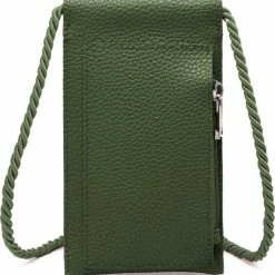 Gloednieuw 🔔 Goedkoop ✨ Bagwise® Telefoontasje - Telefoonhoesje Met Halskoord - Crossbodytasje - Nektasje -Vegan Leer (17x10cm) 02 - Lederlook - Donker Groen 🎁 ⌛