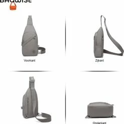 Goedkoopste 🤩 Coupon 👏 Bagwise® Crossbodytas - Sling Bag - Dames - Heren - S - (1239) - Grijs 🌟 ❤️ -Tassen-Dames Verkoop 550x574 4