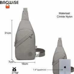 Goedkoopste 🤩 Coupon 👏 Bagwise® Crossbodytas - Sling Bag - Dames - Heren - S - (1239) - Grijs 🌟 ❤️ -Tassen-Dames Verkoop 550x574 5