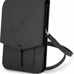 Gloednieuw ❤️ Goedkoop 😍 Guess 7 Inch Telefoontas - Wallet Bag - Zwart - Saffiano Leather 🎁 🤩