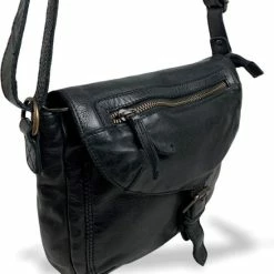 Kopen 😉 Promo 🥰 Bear Design Medium Schoudertas / Crossbody Tas Dames - Leer - Cow Lavato - Zwart 🌟 👏 -Tassen-Dames Verkoop 550x587 8