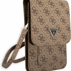 Top 10 🛒 Uitgang 🎉 Guess PU 4G Triangle Universele Telefoonhoes - Bruin 🧨 🧨