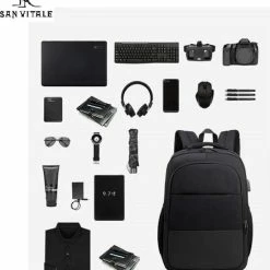 Korting ⌛ Nieuw 🔥 San Vitale® - Rugzak 2.0 Met USB Poort - Schooltas - 16 Inch Laptop Rugtas - Dames/Heren - 30L - Waterafstotend - Grijs ⭐ 😉 -Tassen-Dames Verkoop 550x653 2