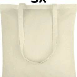Beste deal 😉 Gloednieuw 🛒 PrimeAmbition Katoenen Tas - Naturel – 42x38cm - 5 Stuks – Tote Bag – Canvas Tas –Shopper – Boodschappentas - Draagtas – Schoudertas 🔥 ✨