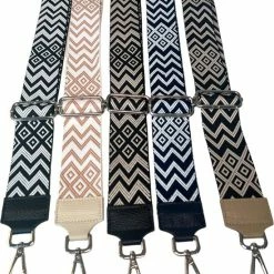 Goedkoop ⭐ Hete verkoop ❤️ THL Design - Schouderband Voor Tas – Tassenriem – Tas Hengsel - Bag Strap - Verstelbaar – Zilverkleurig - Driehoek Print - Zwart / Wit 😀 🎁 -Tassen-Dames Verkoop 550x665 1